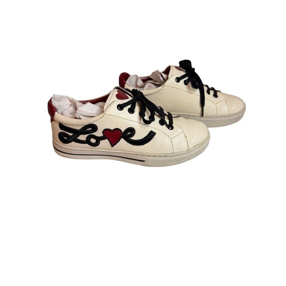Brighton Loveme Cream Leather LOVE Heart Embroidered Sneakers Womens 6M - Picture 4 of 10